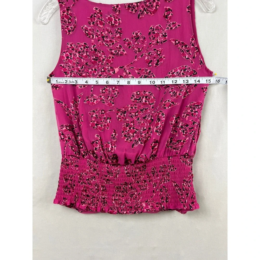 White House Black Market Top Women XXS Pink Excellent Silk Blend Floral Burnout - Picture 5 of 6